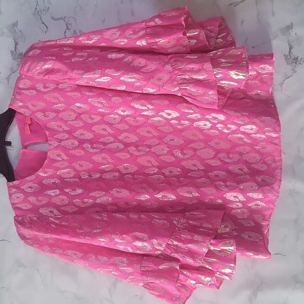 Lilly Pulitzer Francis Top Flounce Sleeve Blouse Women Silk Shirt